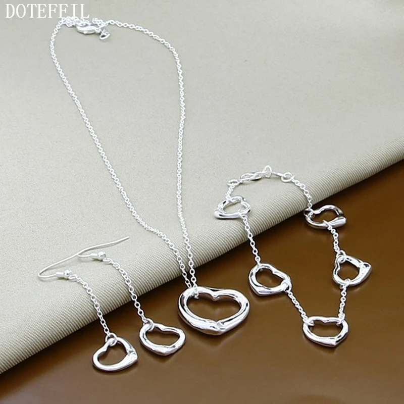 DOTEFFIL 925 Sterling Silver Heart Pendant Necklace Bracelet Earring Set For Woman Wedding Party Fashion Charm Jewelry | Украшения и