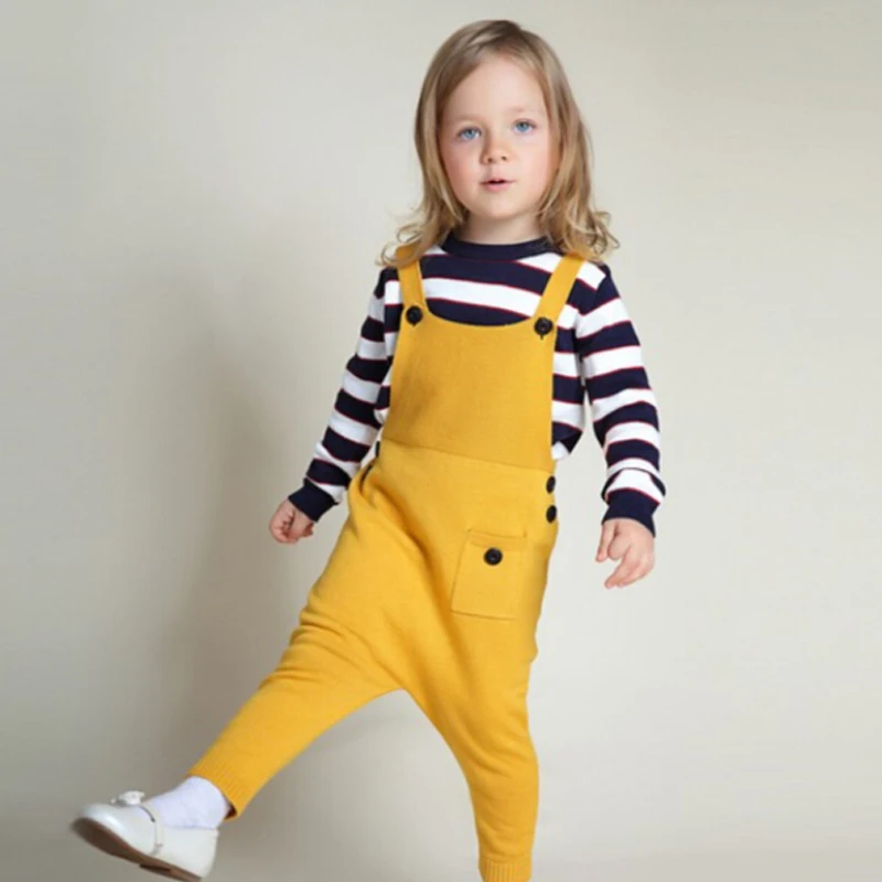 2018 весенние детские вязаные комбинезоны Хлопковые трикотажные шаровары для