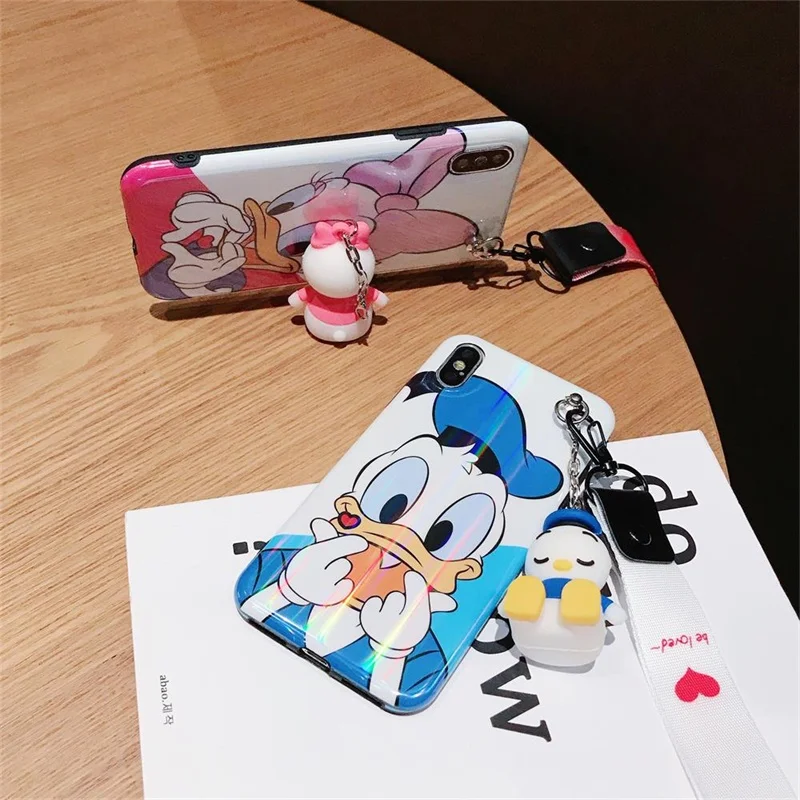 JAMULAR мультик держатель Кукла ремешок чехол для телефона для iPhone X XS MAX XR 7 6 6s 8 Plus Дональд Дейзи Блю Рей мягкая задняя крышка