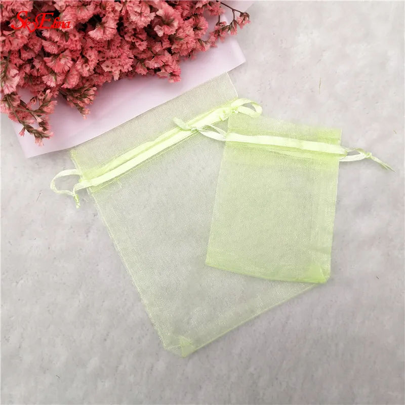 spring green 100 шт. сумки из органзы Ювелирные изделия из тюля упаковочные сумки Свадебные украшения Eugen пряжа мешок 7x9 10x15 13x18 17x23 30x40 см 5z - Цвет: spring green