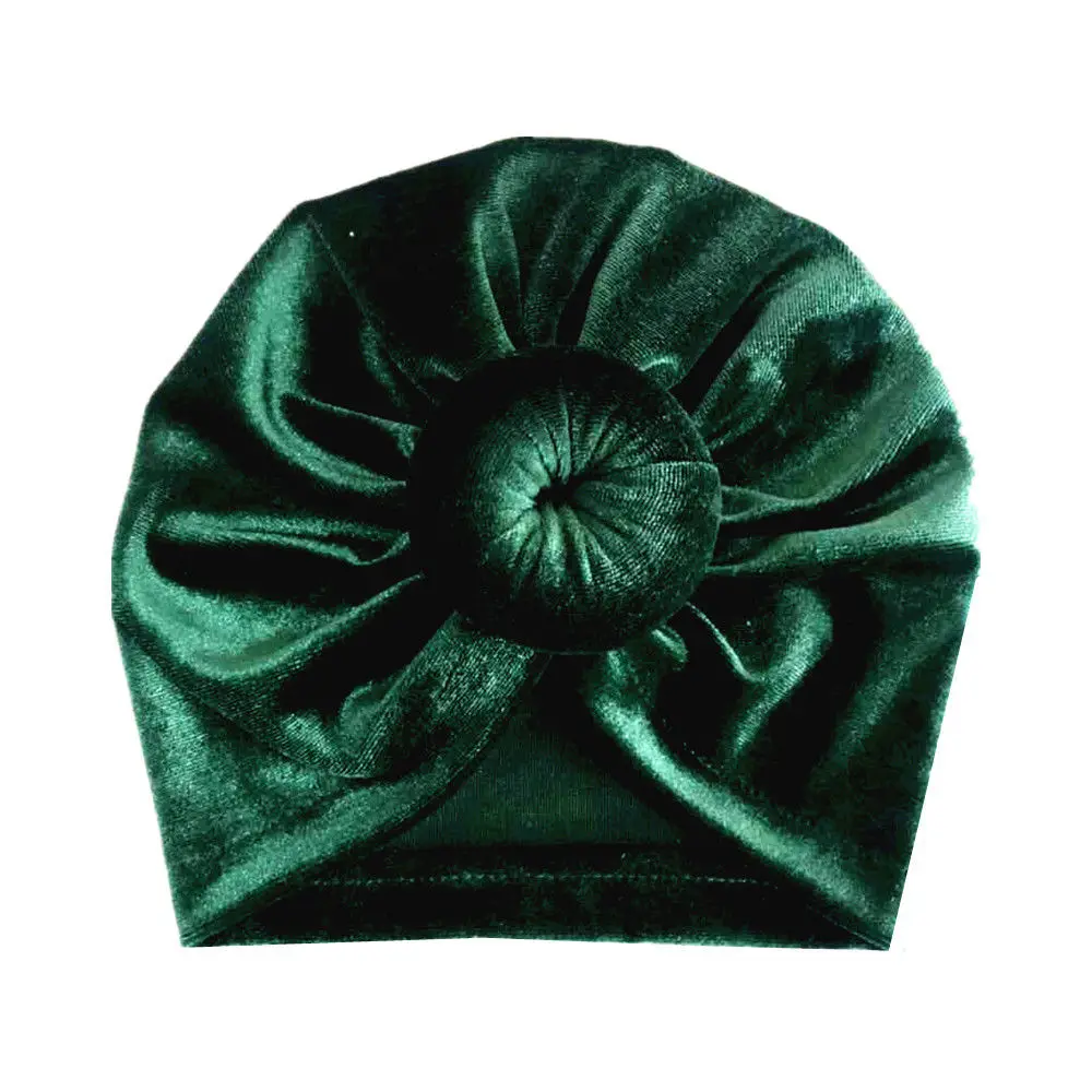 Dark Green Новые брендовые бархатные шапки для маленьких девочек, плотная повязка на голову с большим бантом, повязка на голову, Эластичный Тюрбан, повязка-Узелок на голову 17*16,5 см - Цвет: Dark Green