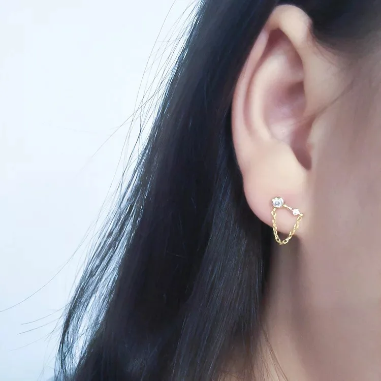 Серьги из стерлингового серебра S925, модные серьги-гвоздики с цирконием, прямые серьги-гвоздики, цепочка для ушей, трендовая индивидуальность для девушек, серебряные серьги, ювелирные изделия