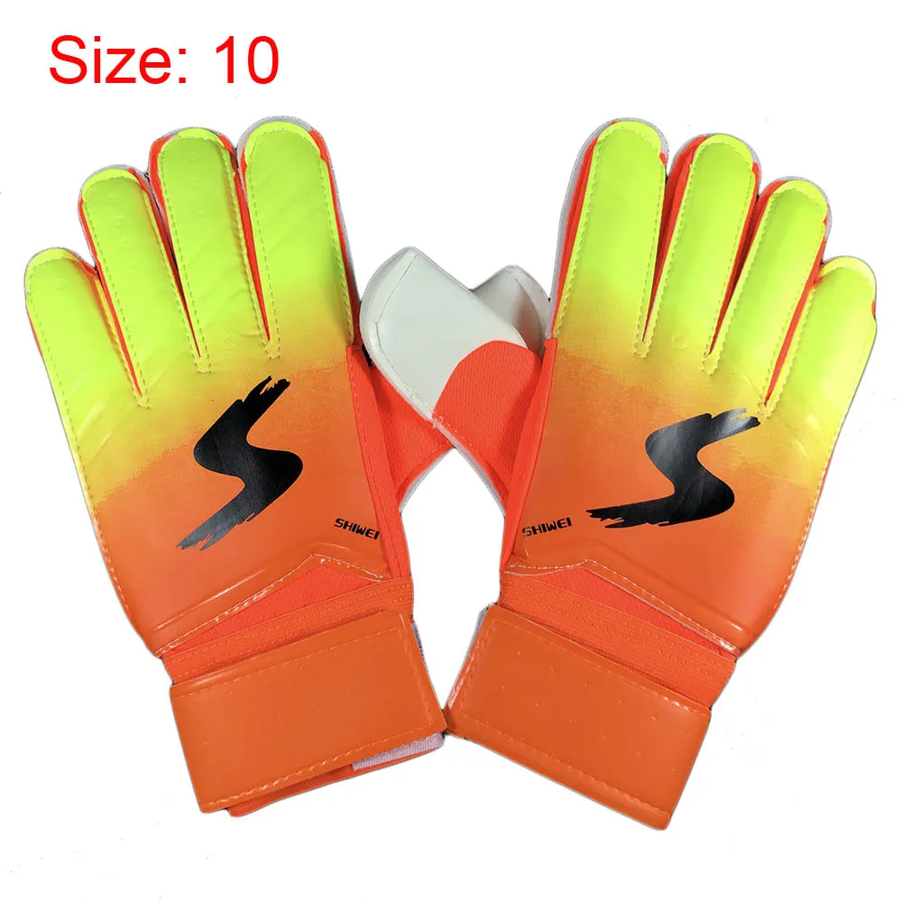 orange size 10 Новые профессиональные перчатки защита пальцев латексный футбольный вратарь перчатки дышащие спортивные футбольные перчатки 3 цвета - Цвет: orange size 10