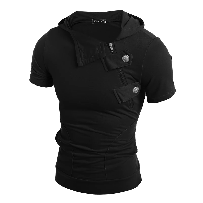 Мужские летние футболки 2018 модные тонкие топы с капюшоном и коротким рукавом