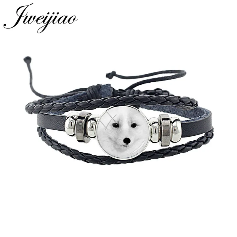 CN96 4 JWEIJIAO, новинка, милый браслет в виде лисы, стекло, изображение животного, кабошон, очаровательный черный браслет из искусственной кожи, браслет, браслет в стиле панк, ювелирное изделие, подарок CN96 - Окраска металла: CN96 4