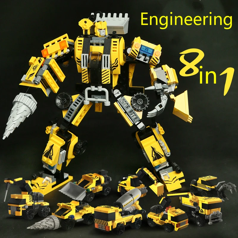 Новая игрушка 8in1 серии Engineering/Fire/Полиция робот автомобили Строительные блоки