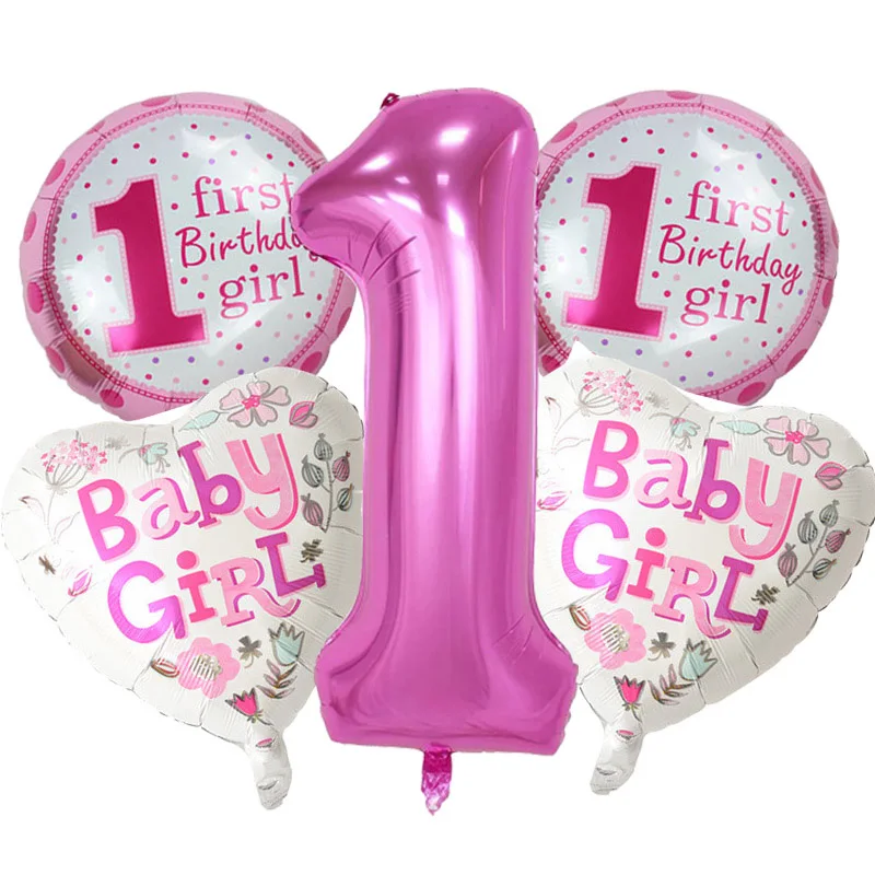 JF Free Shipping 5 pieces 1st Birthday Balloon Set Pink Blue Digital 1 Aluminum Party Decorative | Дом и сад