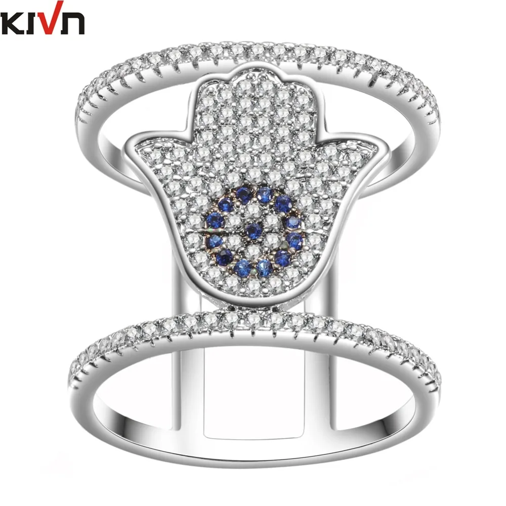 

Womens Fashion Jewelry Hamsa Hand Blue eye CZ Cubic Zirconia Bridal Wedding Engagement Rings Christmas Gifts 8pcs Lot Wholesale