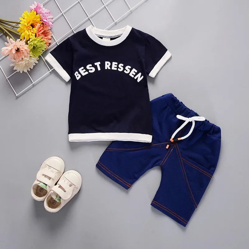 BibiCola Kids Boys Clothes Children Clothing Sets Summer Baby Boy Suit Cute letter Children's T-Shirt Denim Pants |