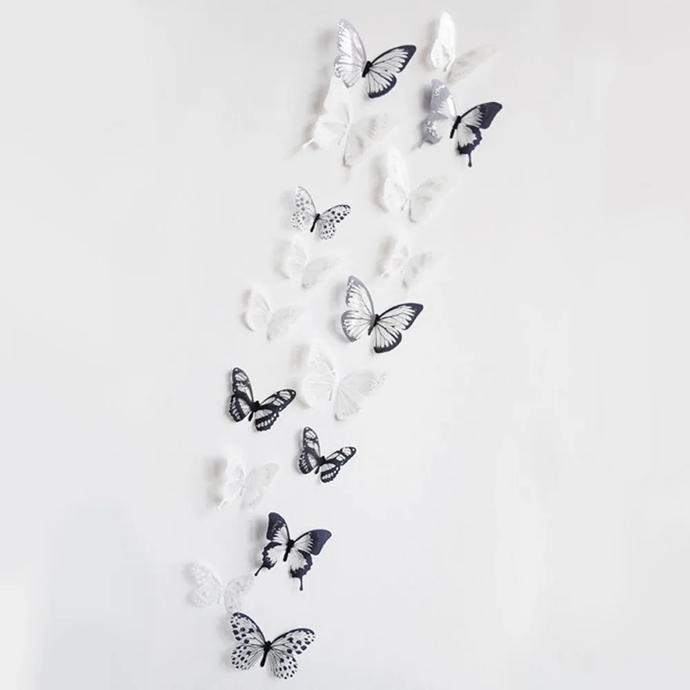 36 шт. ПВХ 3d diy Бабочка черный и белый дизайн настенные наклейки наклеивающиеся