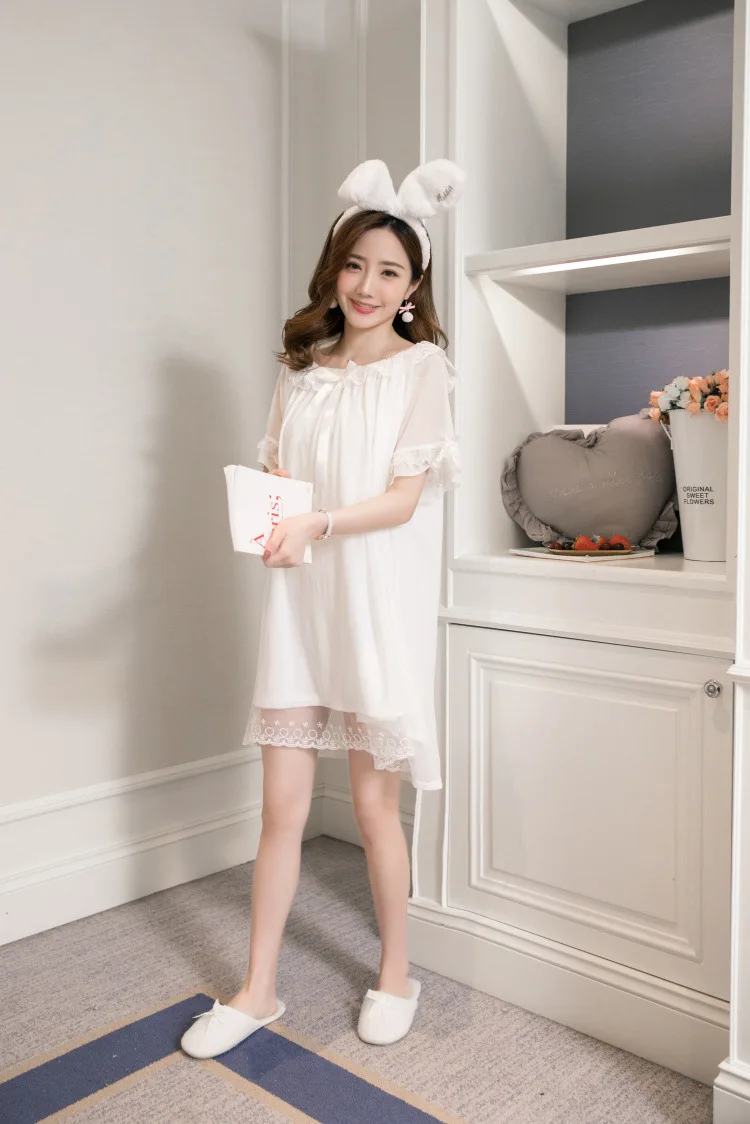 Good quality Loose large size nightgowns women sexy lace night dress cotton nightshirt sweet women's sleepwear home clothes