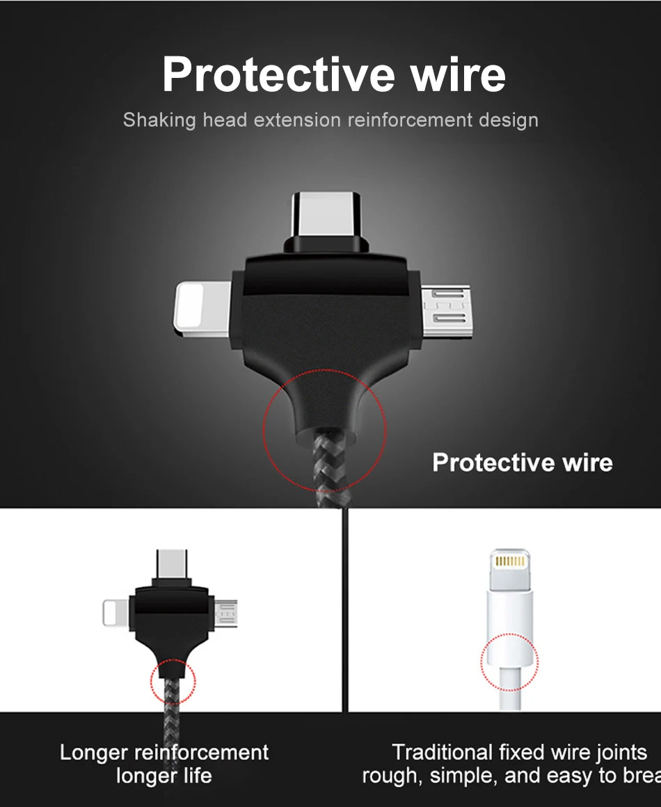 ACCEZZ 3 в 1 зарядный кабель для освещения type C mi cro USB для iPhone 7 8 X XR Xiaomi mi 9 samsung S8 кабели для быстрой зарядки