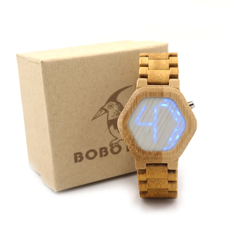 BOBO BIRD E03 Bambooo деревянные наручные часы мужские Kisai деревянные светодиодные часы уникальное ночное видение ПОЛНЫЙ Бамбук часы с коробкой