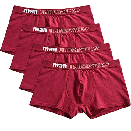 red 4pcs 4 шт./лот, боксеры, мужское нижнее белье, мужские хлопковые трусы, дышащие мужские трусы, шорты, нижнее белье, боксеры, шорты, одноцветные, Cuecas - Цвет: red 4pcs