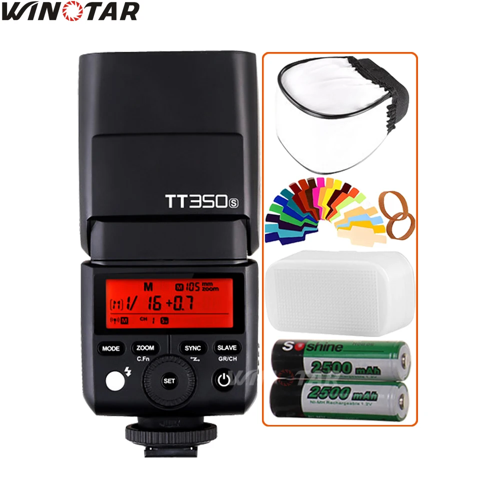 Godox Mini Speedlite TT350S вспышка для камеры TTL HSS + 2x2500 мАч батарея Sony A77II A7RII A7R A99 A58 A7000 A6500 A6300
