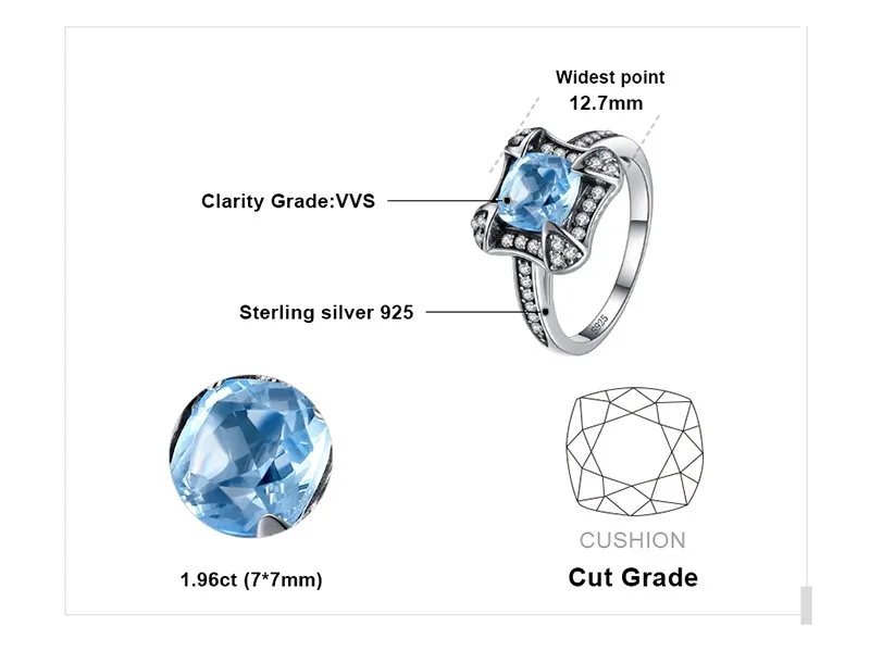 Jewelrypalace Ретро 1.8ct Природный Голубой топаз Halo Кольцо для женщина натуральная 925 Серебряное кольцо обручальное Красивые ювелирные изделия