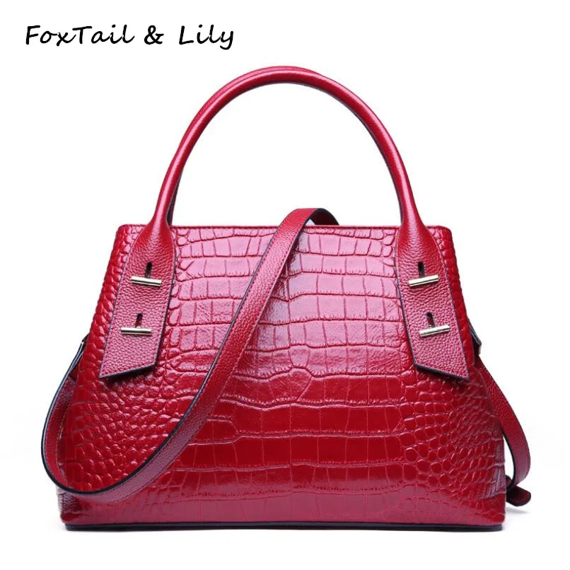 

FoxTail & Lily Brand Women Cow Leather Alligator Handbags Luxury Designer Crossbody Bag Elegant Ladies Shoulder Messenger Bags