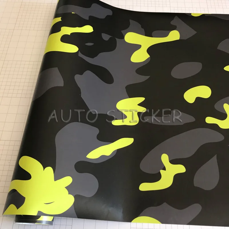 

10/20/30/40/50X152CM/LOT Yellow Black Gray Camouflage Vinyl Car Wrap PVC Adhesive Graffiti Bomb Film For Truck Hood Roof Motors