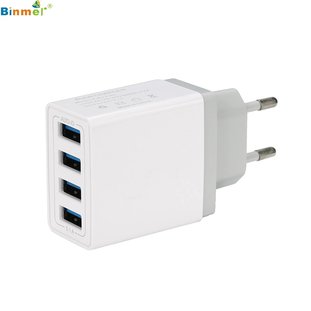 Binmer модное простое чисто белое новое универсальное EU 5V 5.1A 4-портовое USB2.0