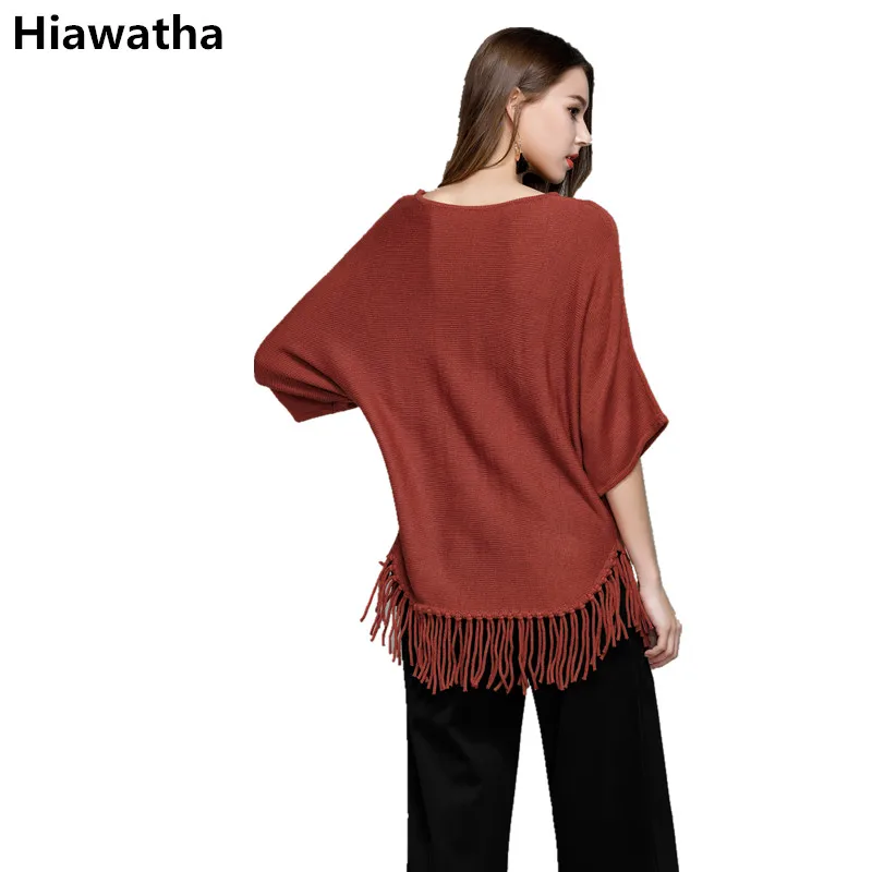 

Hiawatha Autumn Winter Batwing Sleeve Knitted Sweater Women Tassel Pullover Sweaters Fashion Half Sleeve Knitwear M012