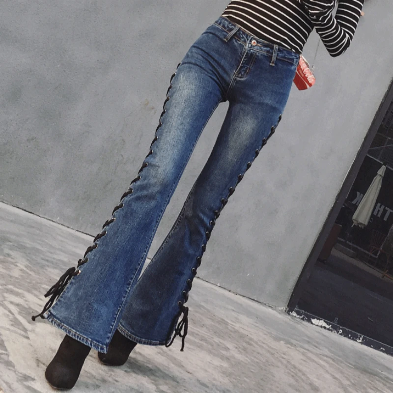 2019 new summer autumn Fashion casual sexy cotton brand plus size personality female women girls flare pants jeans clothes 79210 |