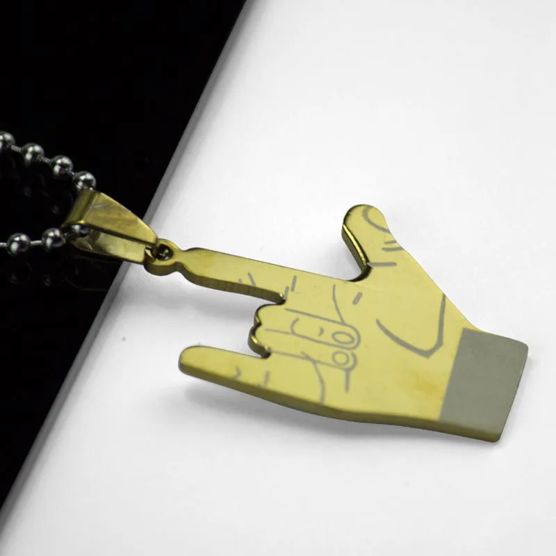 

Stainless Steel Fashion Personality Titanium Steel Pendant Necklace Finger Black Blue Gold Tricolor Free Chain