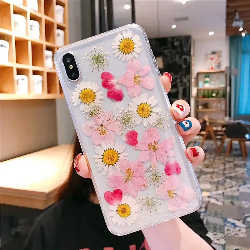 Чехол с настоящими высушенными цветами для iPhone 11 X XR XS Max 6 S 7 8 Plus Pro SE 2020 прозрачный