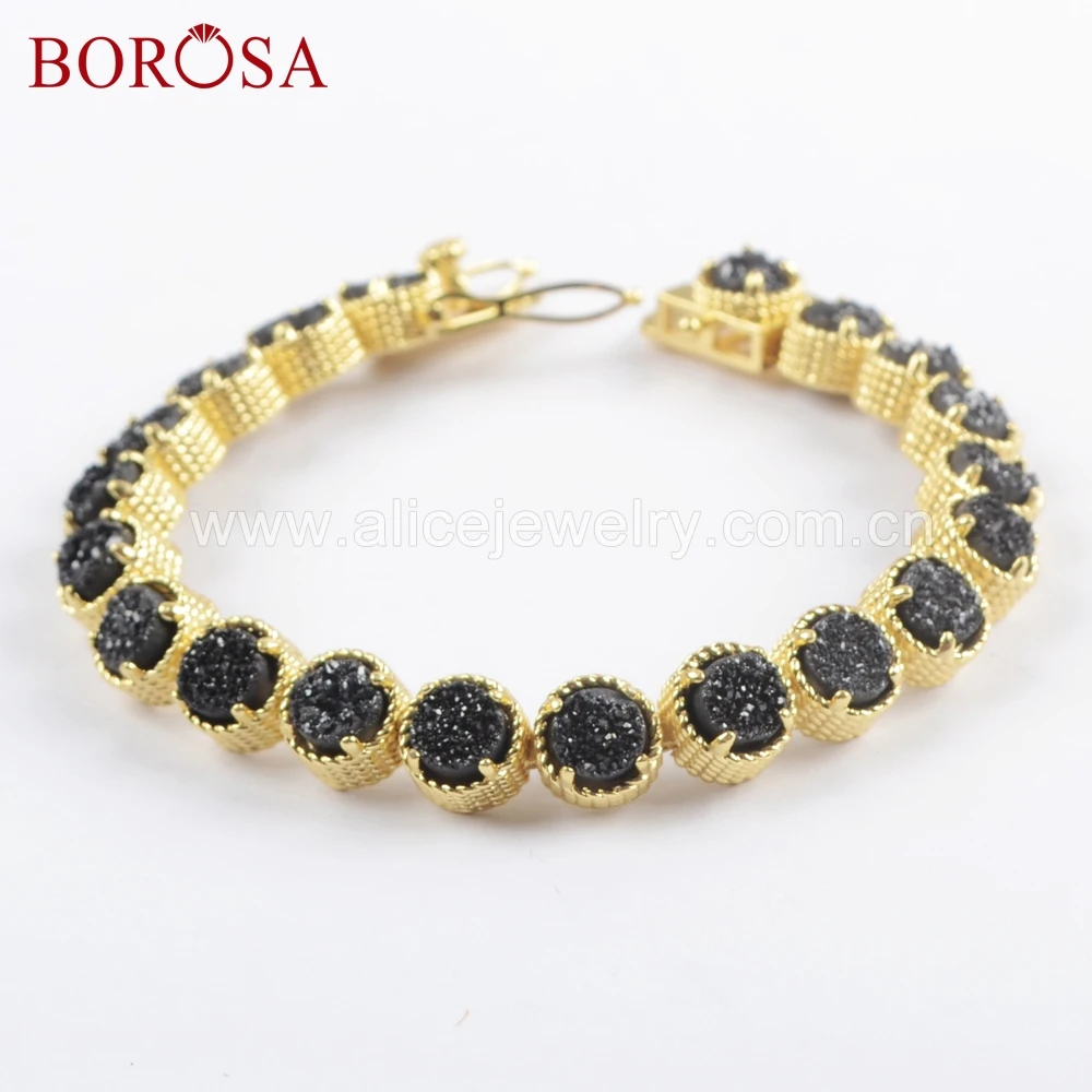 

BOROSA 1/2PCS Gold Color 20-Stone Titanium Rainbow Gold Color Druzy Bracelets Mixed Colors Drusy Stone Bangle Jewelry ZG0353
