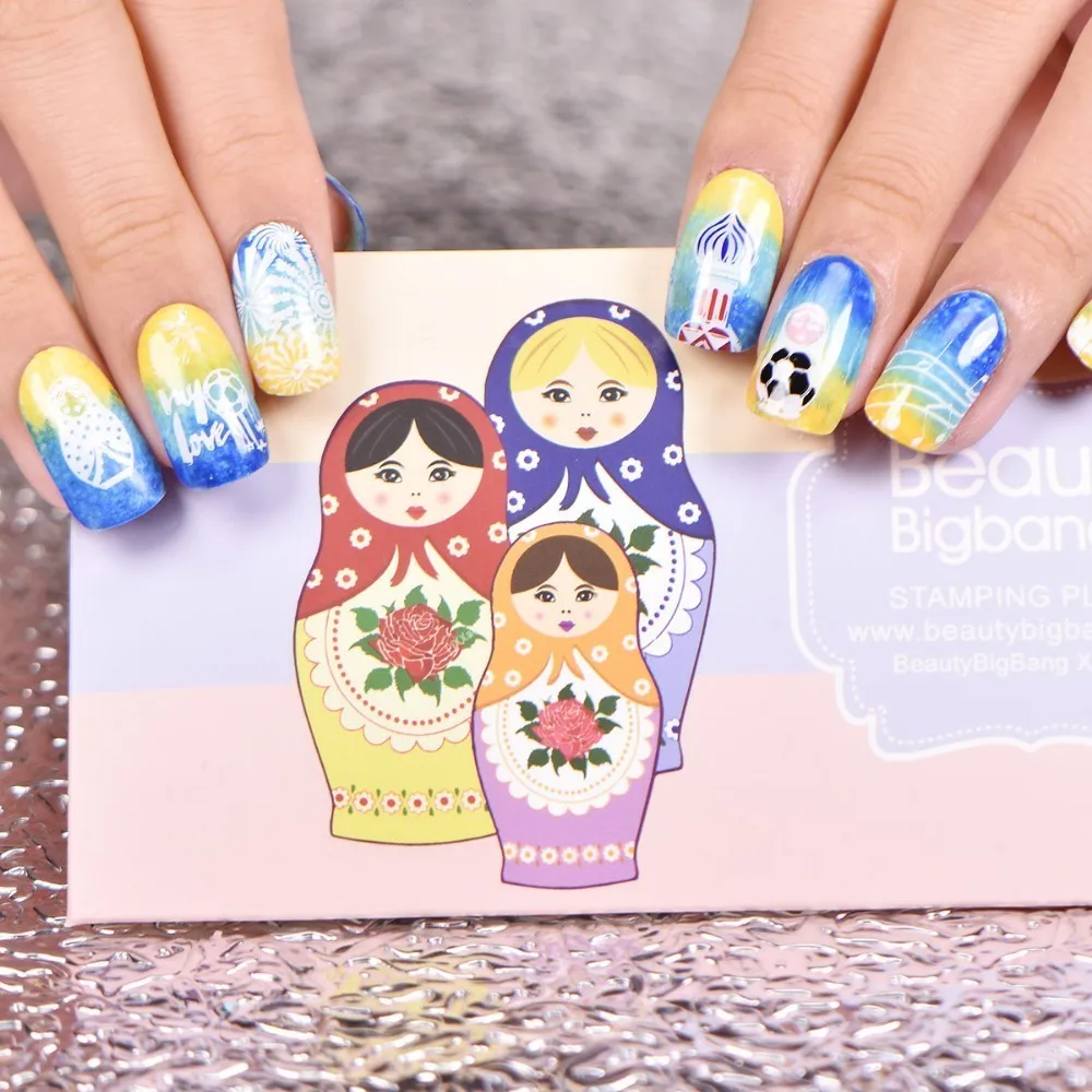Штамповочные пластины BeautyBigBang Матрешка в русском стиле с изображением медведя