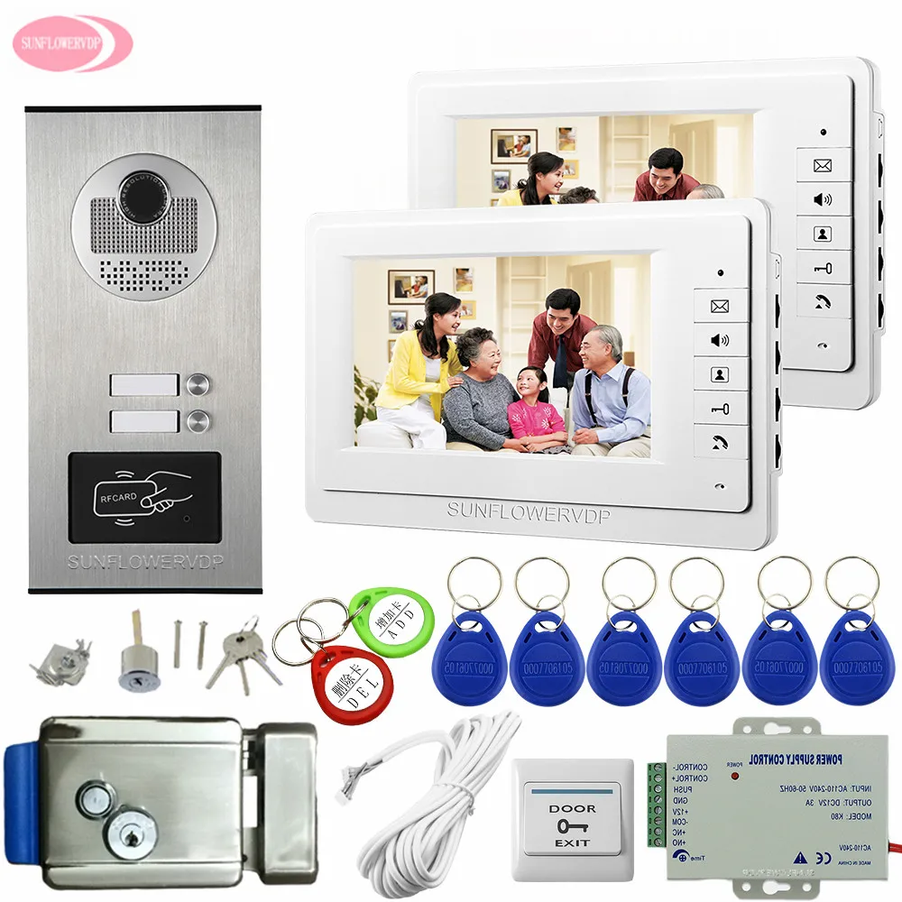 7 "kleur Video Intercom Video Telefoon Met Twee Schermen Voor 2 Appartementen Outdoor Intercom Video Intercom Met Elektronische Deur lock