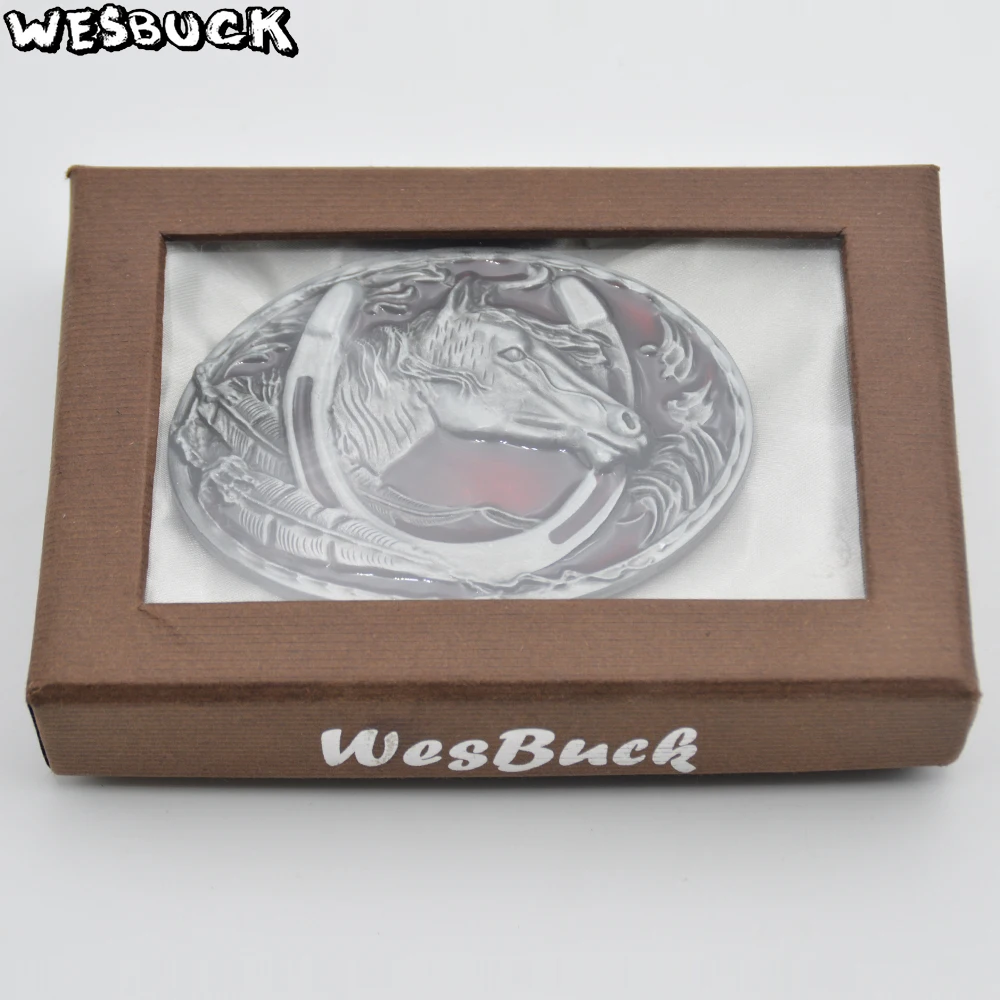 5 PCS MOQ WesBuck бренд подковы красного цвета с металлическим ремнем и пряжкой для