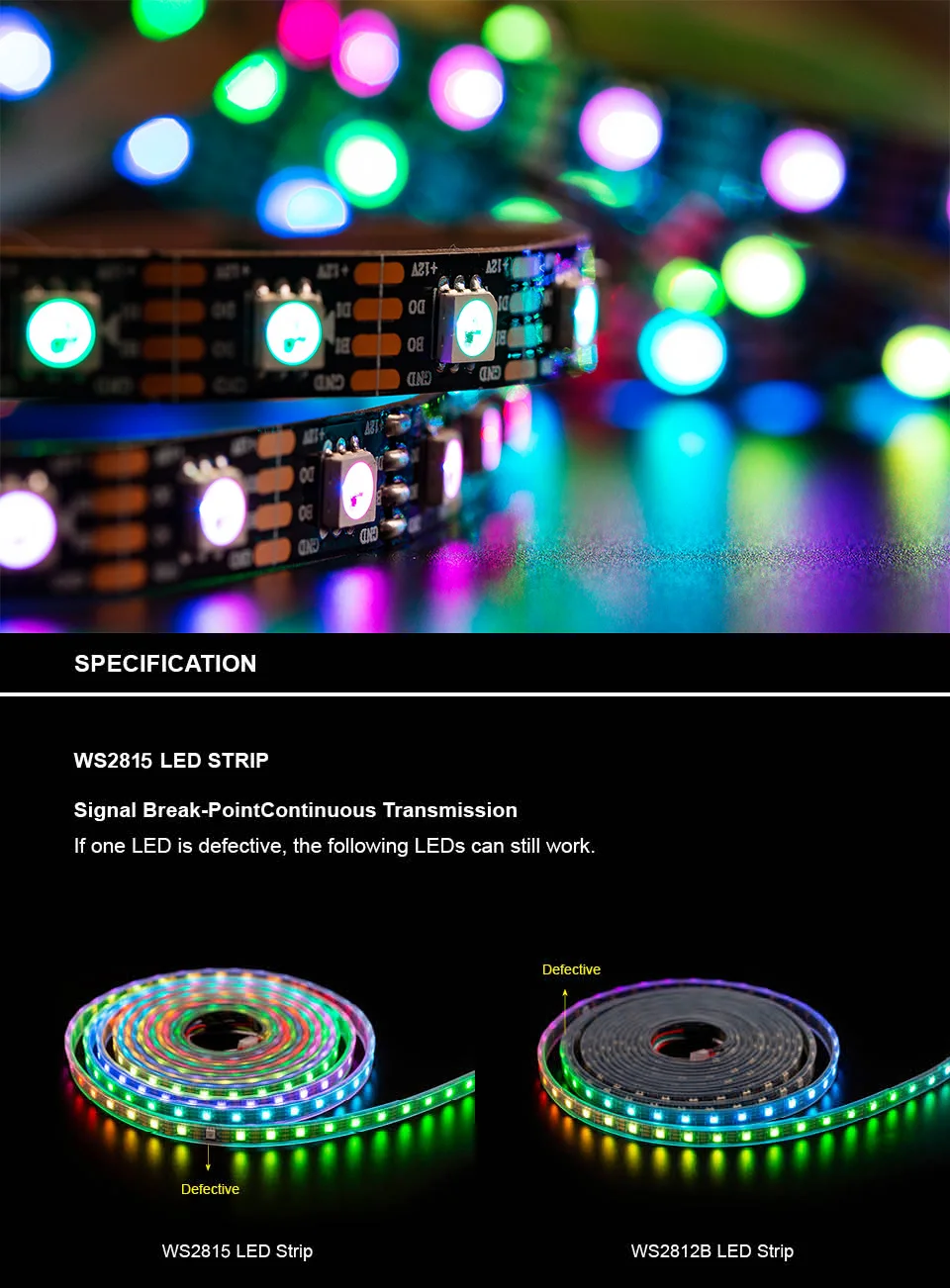 DC12V WS2815(WS2812B/WS2813) RGB светодиодный Пиксели полосы светильник двойной сигнала синхро-адаптер длиной 1 м/5 м индивидуально адресуемых СВЕТОДИОДНЫЙ 30/60/144 Пиксели/светодиодный s/m