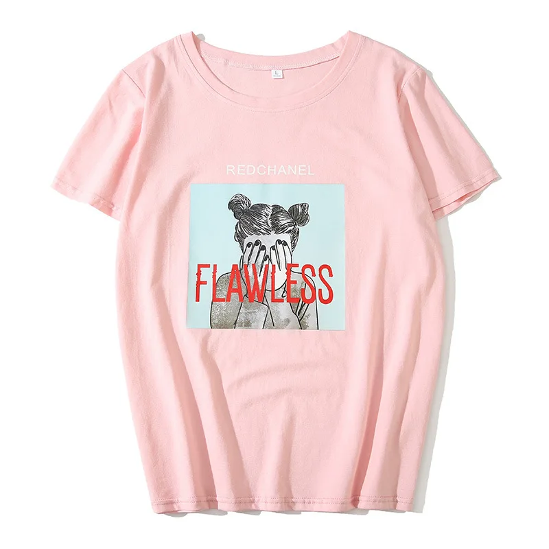 Ulzzang рубашки 100% хлопковая футболка с надписью Flawless женские летние топы 2019 Harajuku