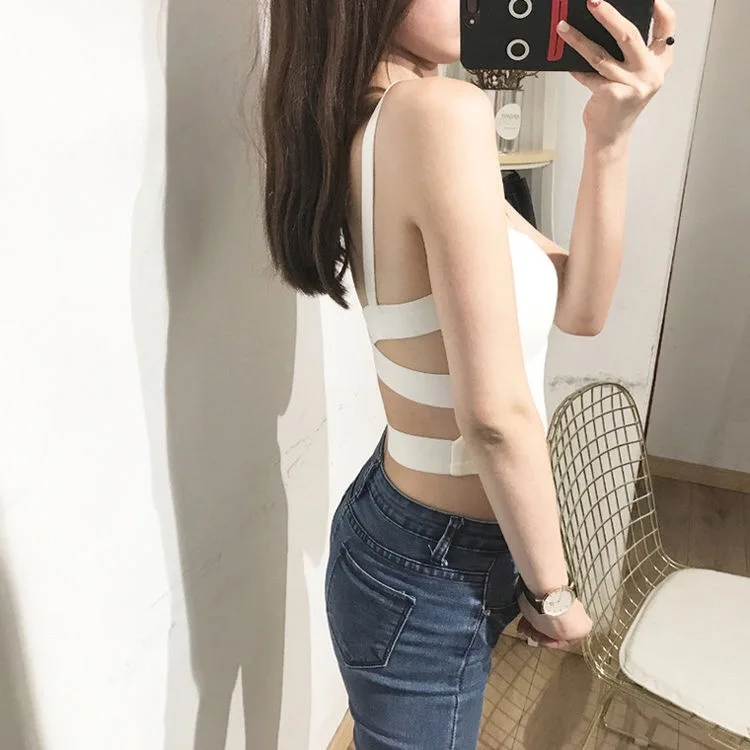 Цельный корейский топ с перекрещивающимся верхом однотонный сексуальный