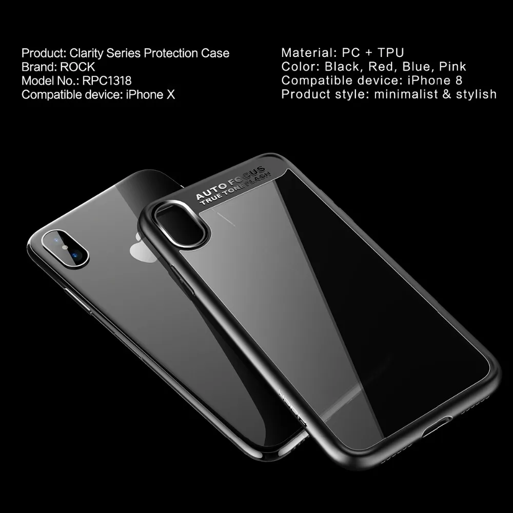 Для iPhone X Гибридный чехол, Рок Красочные блестящий красный чехол для iPhone X, crystal Clear чехол для iphonex