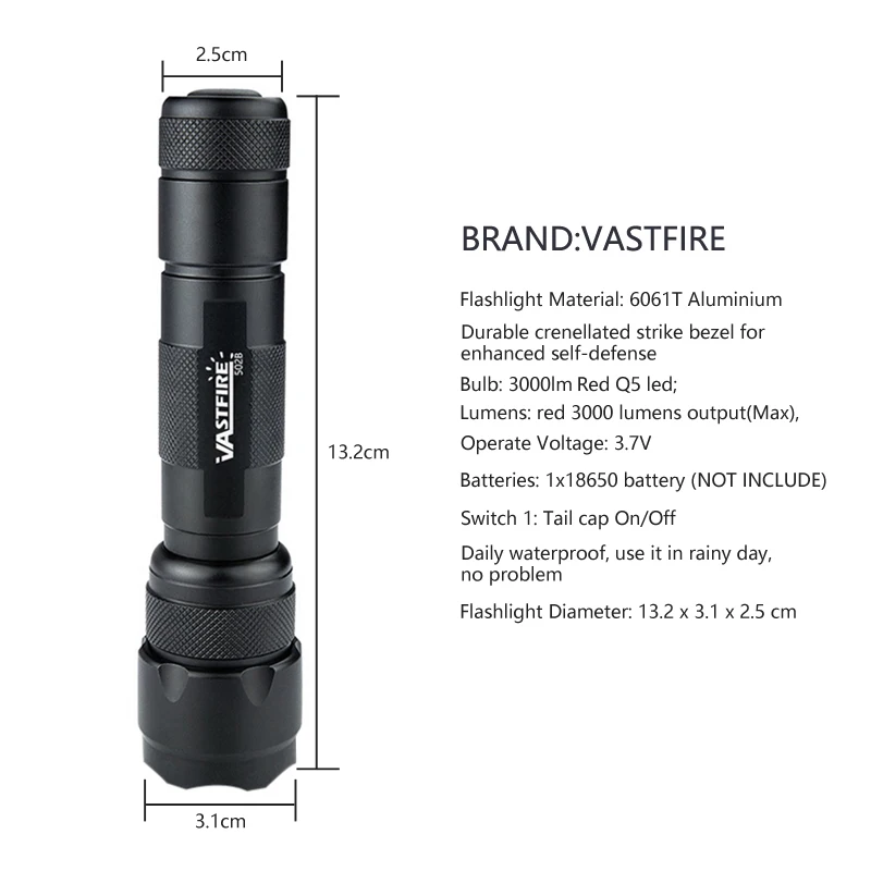 VastFire 350LM Q5 красная светодиодсветильник вспышка для охоты + аккумулятор 18650