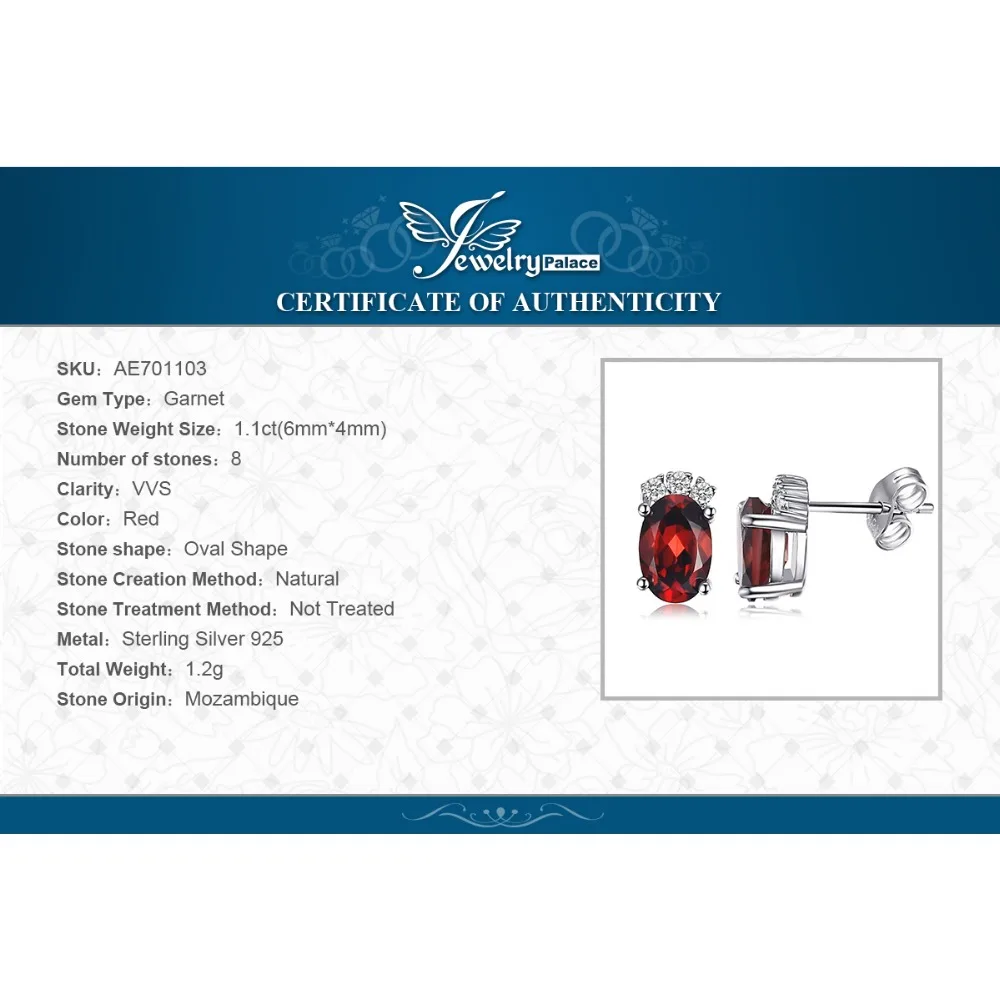 Jewelrypalace 1.2ct овальный Природный гранат Серьги гвоздики для Для женщин 100% реального
