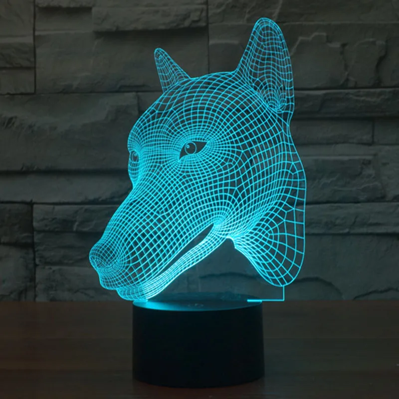 Ночной 3D светильник с головой собаки 7 цветов светодиодный USB зарядкой|light tent