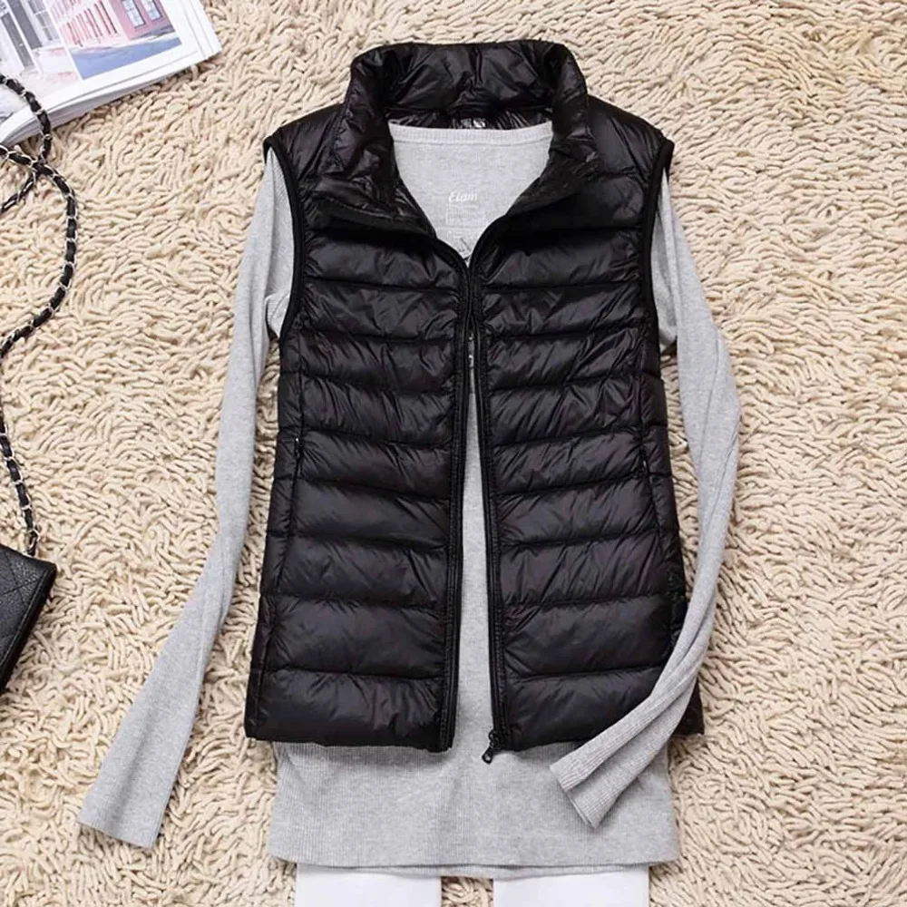 Пуховик женский ультралегкий теплый жилет куртка без рукавов облегающий