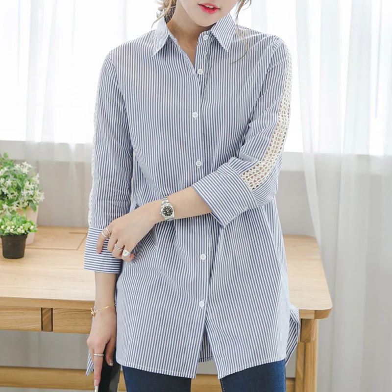 Новые весенние женские модные полосатые рубашки размер M-L корейский стиль одежда