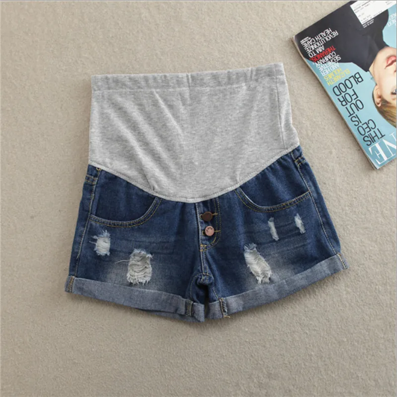 

New maternity denim shorts 2019 summer thin section curling stomach lift hot pants pregnancy fashion hole shorts