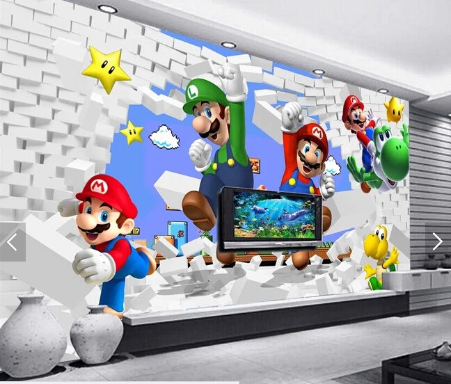 

Custom wallpaper for children.Super Mario Animation,3D modern murals for living room sofa children's room wall vinyl wallpaper