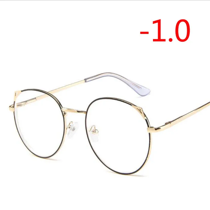 Myopia 100 Для женщин в ретро-стиле с украшением в виде кошачьих ушек готовой близорукость очки металлический каркас овальной формы с короткими зрения глаз-1,0-1,5-2,0-2,5-3,0-3,5-4,0 - Цвет оправы: Myopia 100