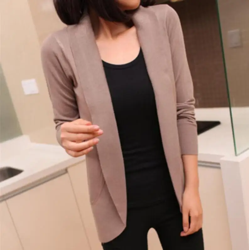 Autumn Winter New Women Long Sleeve Knitted Sweater Casual Solid Scarf Collar Cardigans Sweaters |