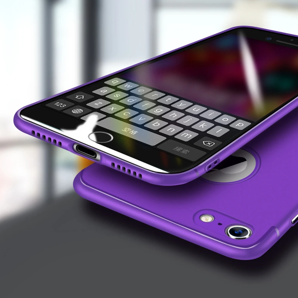 Purple Матовый чехол для телефона с кнопкой для iPhone 6, 6 S, 7, 8 Plus, X, Мягкий ТПУ, силиконовый чехол для задней панели для iPhone 8, 7 Plus, 10, защитный чехол s Coque - Цвет: Purple