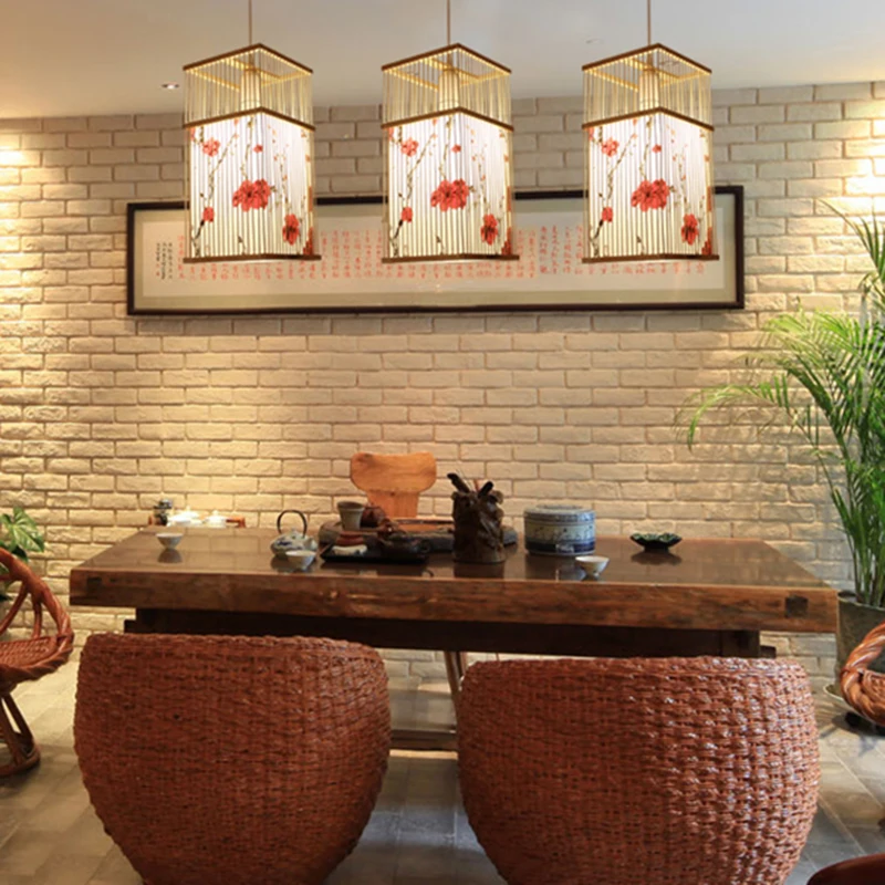 Современная натуральная бамбуковая Рабочая ручная вязаная Подвесная лампа под