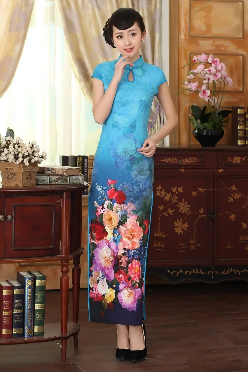 Шанхай история высокого класса с длинными Cheongsam искусственный шелк Cheongsam Qipao платье Китайская традиционная одежда восточные платья