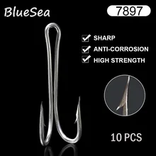 Большие двойные рыболовные крючки BlueSea 10 шт./упак. 7897 из