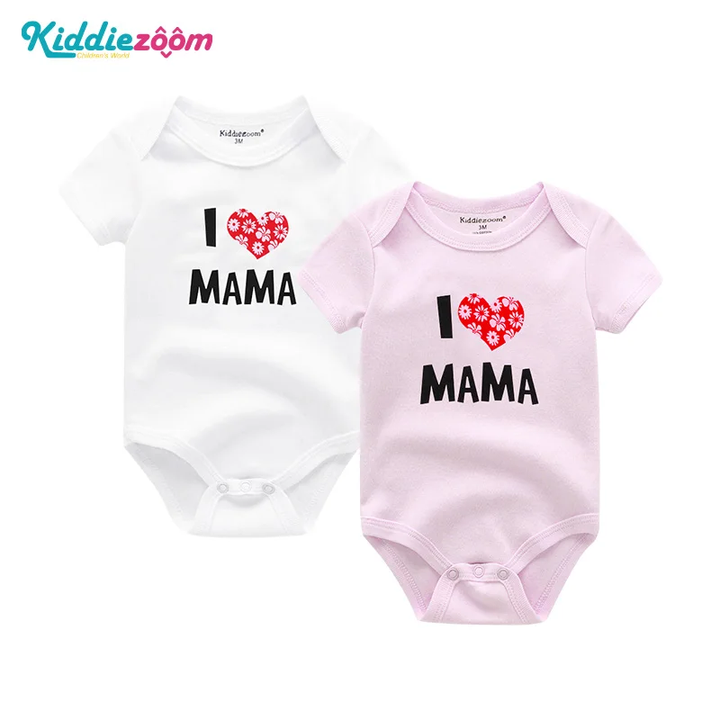 Детский комбинезон с принтом «I Love Papa Mama» из хлопка с короткими рукавами, комплект одежды для маленьких девочек, одежда для маленьких мальчиков, Roupas de bebe - Цвет: White MaMa Pink MaMa