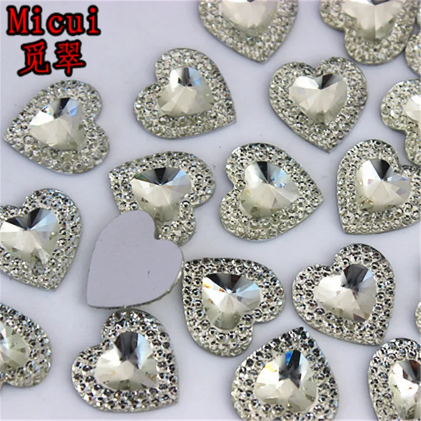 Micui 100pcs 14mm Heart Resin Rhinestone Crystal Stone flatback beads applique For DIY Wedding Decoration ZZ159 | Дом и сад